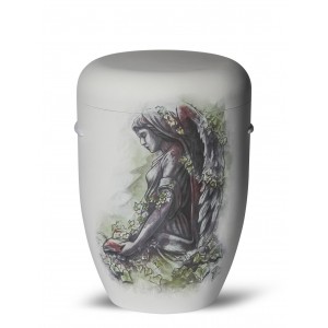 Hand Painted Biodegradable Cremation Ashes Funeral Urn / Casket - Angel